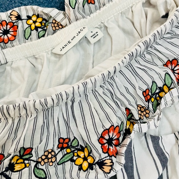 Janie and Jack size 8 preppy pinstripe floral one shoulder romper w/ pockets - Picture 3 of 6